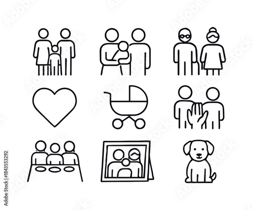 Family Icons Set. Family. Line icon set of family: parents, chil