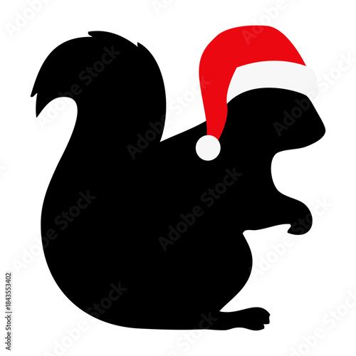 Logo con silueta de ardilla con sombrero de Santa Claus para tarjetas y felicitaciones de Navidad