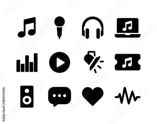 Virtual Music Icons. Virtual Music Events. Solid icon set of Vir