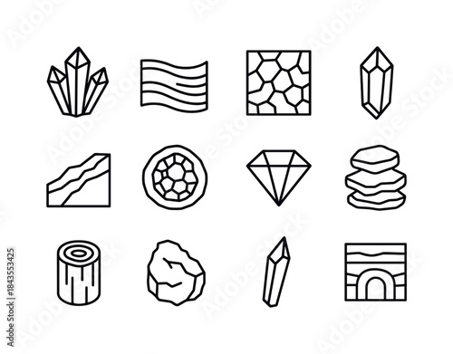 Mineral Icon Set. Mineral Formations. Line icon set of Mineral F