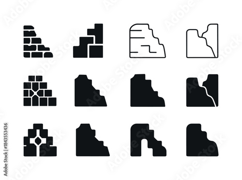 Crumbling Ruins Icon Set. Remains. Icon set. Set Logo of Remains
