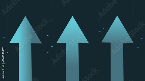 Winter landscape with snow and trees illustrating a 3d business growth concept with up arrows and a finance chart sign