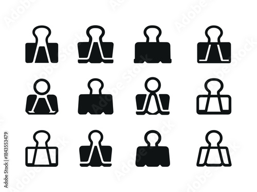 Binder Clip Icon Set. study materials. Icon set. Set Logo of stu
