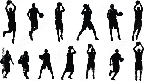 Dynamic Action Poses including Jump Shooting, Running, and Dribbling the Ball for Sports, Team, and Active Lifestyle Graphics