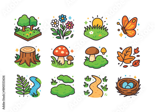 Colorful Glade Icons. glade. Colorful isometric vector icons set