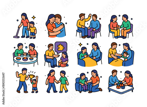 Family Support Icons. Family support. Colorful isometric vector