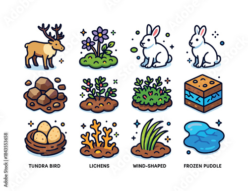 Tundra Icon Set. Tundra life. Colorful isometric vector icons se