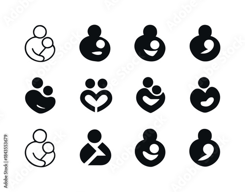 Family Embrace Icons. Parents. Icon set. Set Logo of Parents: fa