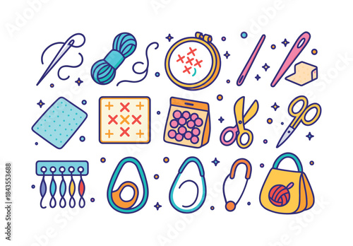Needlework Icon Set. Needlework. Colorful isometric vector icons