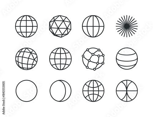Geometric Sphere Icons. Geometric spheres. Line icon set of geom