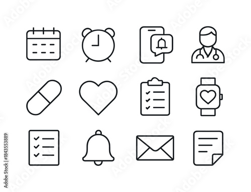 Healthcare Icon Set. Healthcare reminder. Line icon set of healt