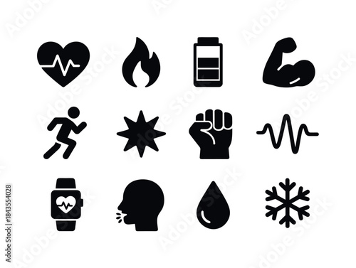 Body Combat Icons. Body combat fitness. Solid icon set of body c