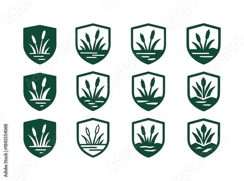 Wetland Protection Icons. preserving wetlands. Icon set. Set Log