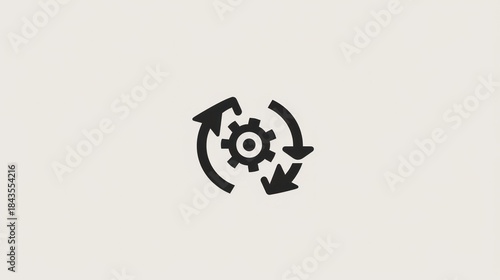 Gear and arrows icon representing process and cycle on light background