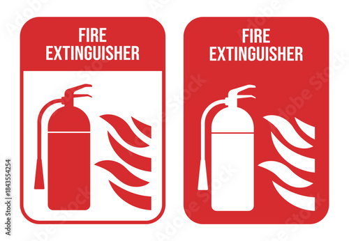 Fire Extinguisher Safety Sign Vector Icon Set. Red Emergency Fire Equipment Symbol