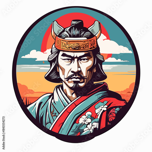 Japanese Samurai Warrior Portrait in Traditional Attire.