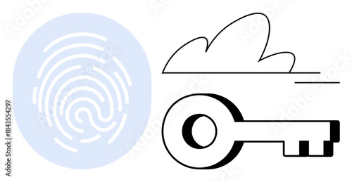 Digital security, identity verification, access control, data protection, biometrics, cybersecurity. Fingerprint and key icon. Digital security and identity verification concept