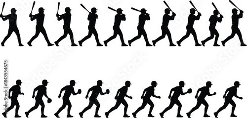 Dynamic Collection of Batting, Hitting, and Base Running Poses for Sports, Team Competition, and Athletic Game Graphics