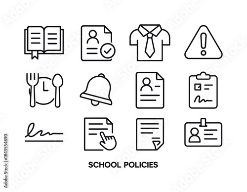 Educational Guidelines Icons. School Policies. Line icon set of