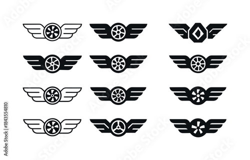 Mechanical Wings Logos. Mechanical wings. Icon set. Set Logo of