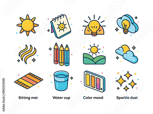 Creative Sunshine Icons. creative sunshine. Colorful isometric v