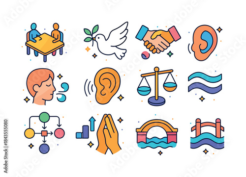 Conflict Resolution Icons. Conflict resolution skills. Colorful