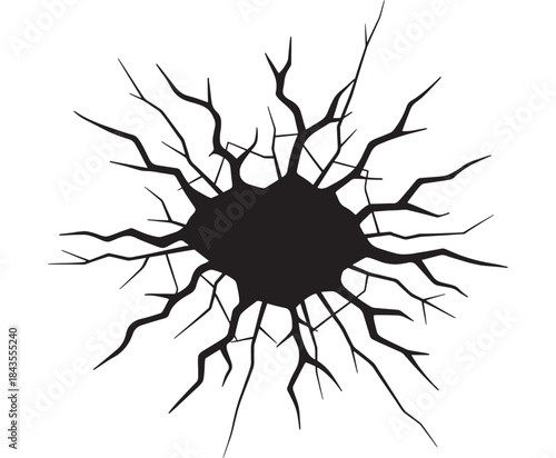 Abstract cracked shape with branching lines perfect for designs on transparent background silhouette
