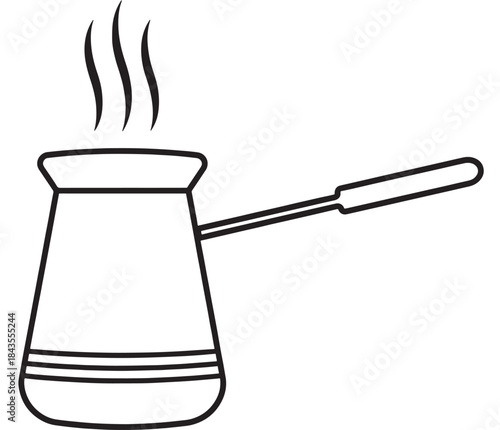 Line art of a cezve with steam perfect for design on transparent background silhouette