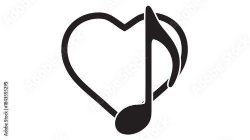 A black heart shaped musical note design on transparent background silhouette