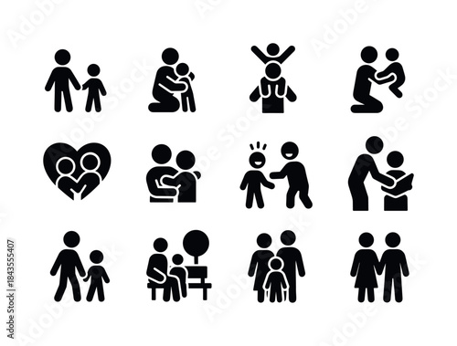 Parent-Child Icon Set. Parent-Child Bond. Solid icon set of Pare