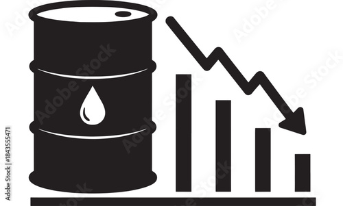 Oil barrel with decreasing graph a symbolic representation on transparent background silhouette