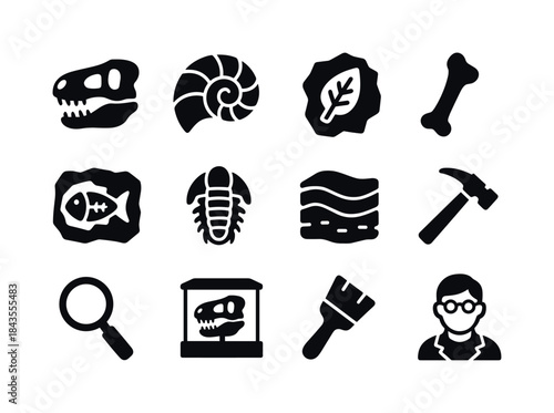 Fossil Icon Collection. Fossils. Solid icon set of Fossils: dino