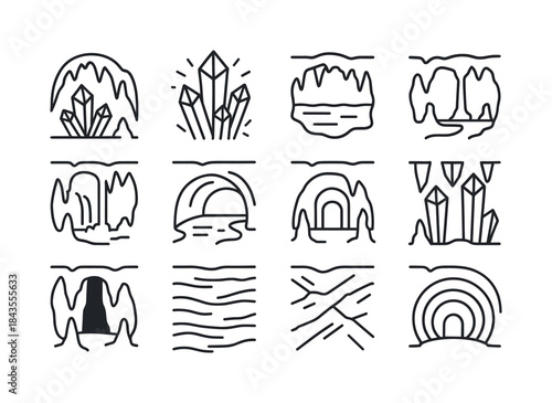 Underground Wonders Icons. Underground Wonders. Line icon set of
