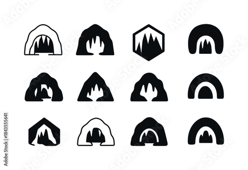 Cave Icon Variations. Caves, Stalactites, and Underground Wonder