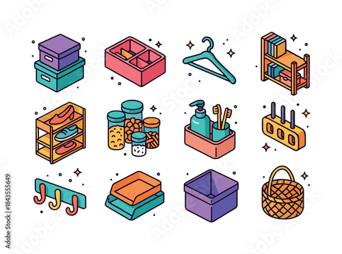 Colorful Home Organization Icons. Home organization. Colorful is