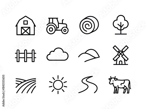 Countryside Icon Set. Countryside. Line icon set of countryside: