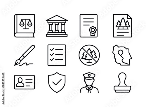 Deforestation Policy Icons. deforestation reduction