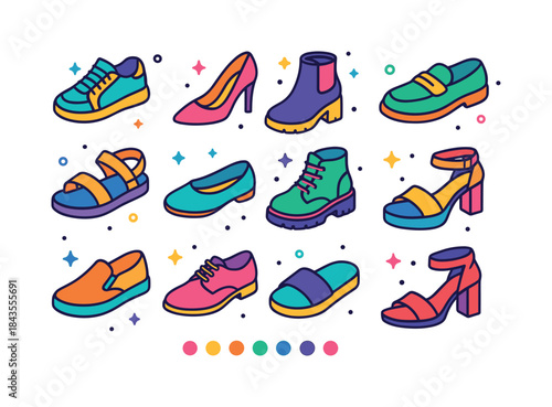 Colorful Shoe Icons. Shoe collection. Colorful isometric vector
