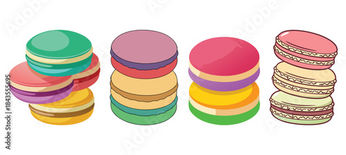 Colorful Macaron Vector Illustration Set - Sweet French Pastry Icons