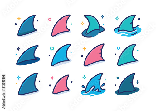 Colorful Shark Fin Icons. Shark fins. Colorful isometric vector