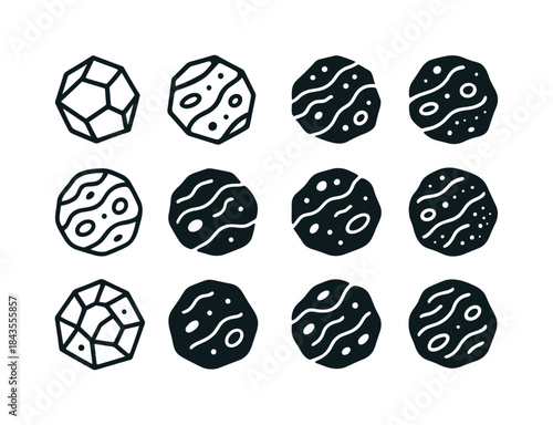 Mars Rock Icons. Exploring the surface of Mars. Set Logo of Mars