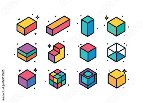 Colorful Cuboid Forms. Cuboid Forms. Colorful isometric vector i