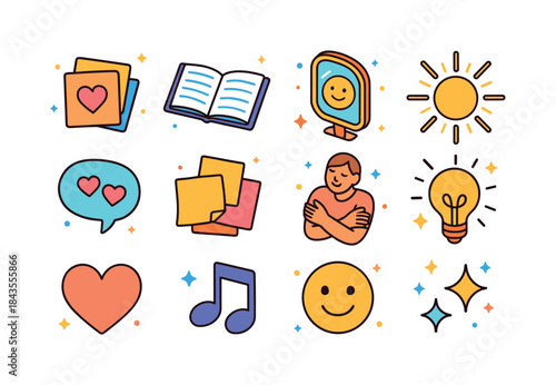 Colorful Affirmation Icons. Positive affirmations. Colorful isom