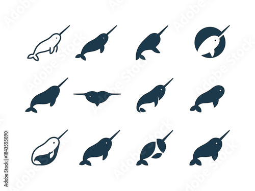 Arctic Narwhal Logos. Arctic. Icon set. Set Logo of Arctic: narw