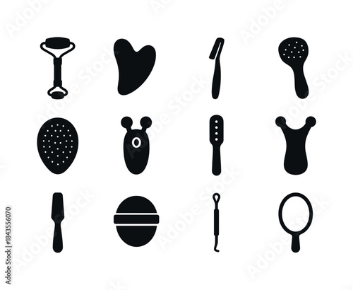 Facial Tools Icons. Facial tools. Solid icon set of facial tools