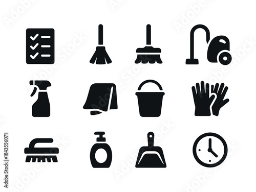 Cleaning Icons Grid. Cleaning routine. Solid icon set of cleanin