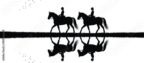 silhouette, horse, rider, equestrian, reflection, water, 