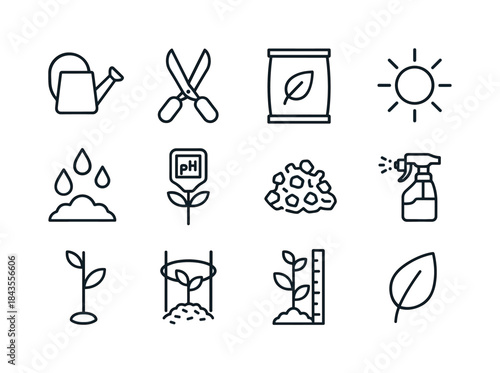 Plant Care Icons. Plant Care. Line icon set of Plant Care: water