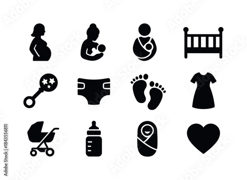 Motherhood Icon Set. Motherhood. Solid icon set of Motherhood: p