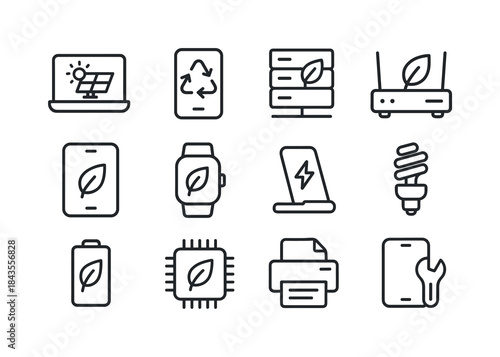 Sustainable Tech Icons. Sustainable Electronics. Line icon set o